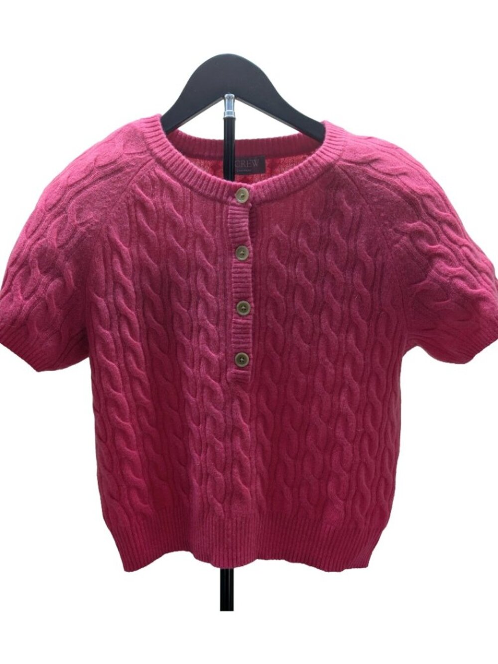 J Crew Pink Cashmere Cable Knit Short Sleeve Henley S M